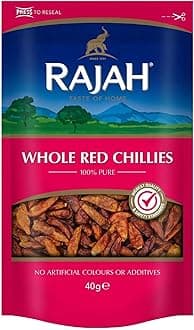 Rajah Spices Whole Red Chillies | Red Chilli | Hot Whole Chilli | Dried Chillies | Marchu | Mirch | Lonka | Vattal | (40g)