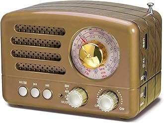 PRUNUS J-160 Retro Vintage AM FM Radio with Bluetooth, USB/TF Card Playback, Small Transistor Radios Battery Operated, Rechargeable Radio