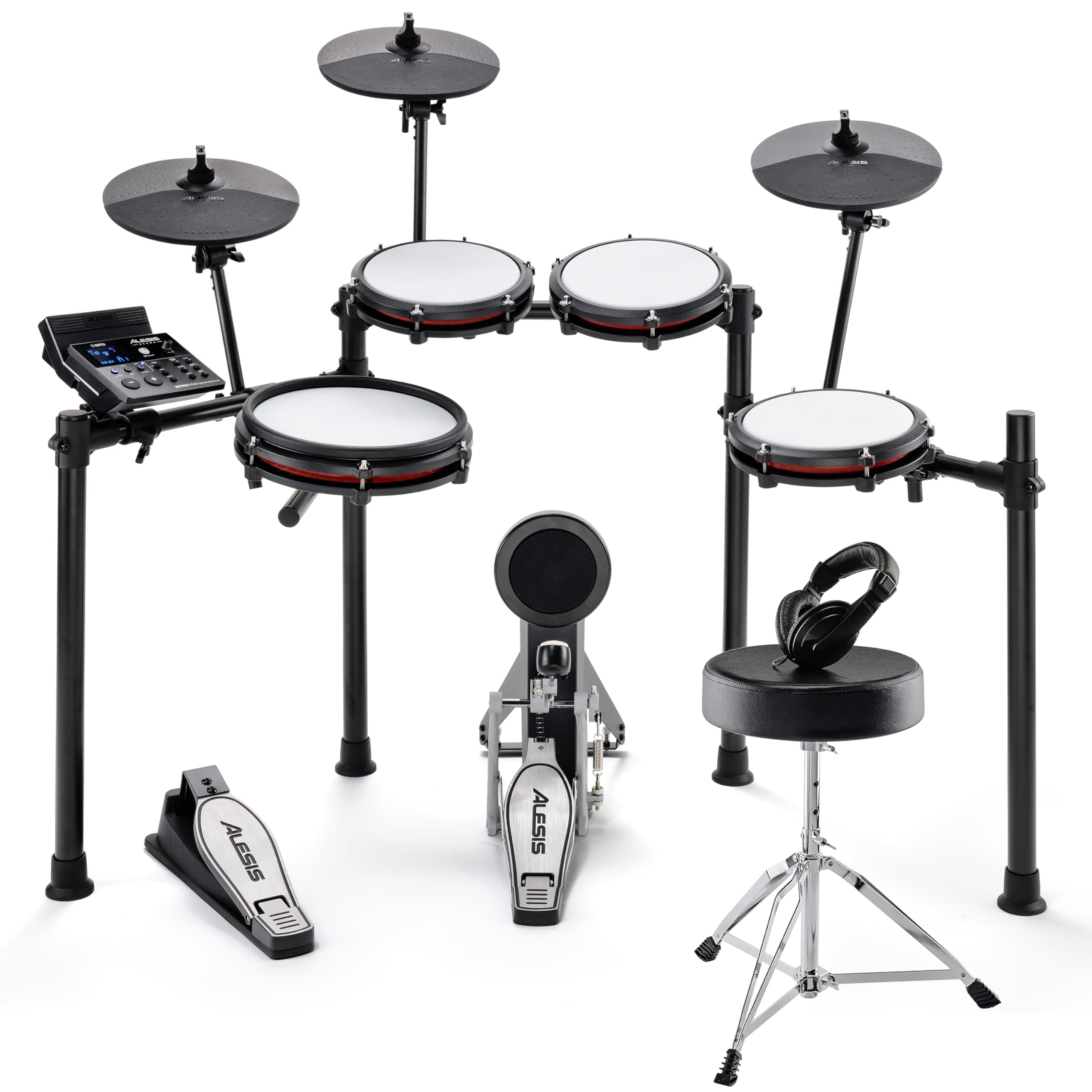 Nitro Max Kit Electric Drum Set with Quiet Mesh Pads, 10" Dual Zone Snare, Bluetooth, 440+ Sounds, Drumeo, USB MIDI, Drum Throne and Headphones
