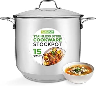 NutriChef 15-Quart Stainless Steel Stock Pot with Tempered Glass Lid - Induction Compatible Large Stockpot, Ideal for Stews & Soups, Dishwasher Safe - NCSP16