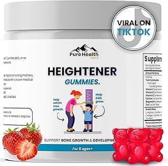 Heightener Gummies - Natural Height Growth Supplement for Kids, Teens and Adults to Increase Bone Strength and Grow Tall | Height Maximizer Pills with L-Arginine, Calcium & Zinc | 60 Gummy