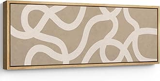 SIGNFORD Large Framed Canvas Print Wall Art White Abstract Lines on Beige Illustrations Modern Art Calm Warm for Living Room, Bedroom, Office - 60"x20"