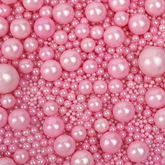 Edible Pearl Sprinkles Sugar Candy Pearls Pink 130g/4.58 Oz, Mix Size, Baking Cake Decorations, Ice Cream Toppings and Cookie Decorating, Wedding Party Chirstmas Supplies