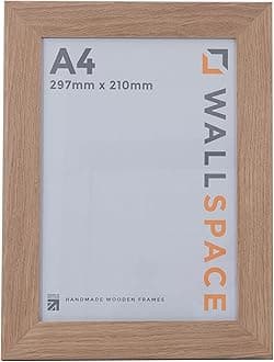 Wall Space A4 Wide Oak Picture Frame | Oak A4 Photo Frame | 297x210mm | 297 x 210mm | 29.7x21.0cm | Certificate Diploma | Real Wood with Glass | Handmade Wooden Made in UK