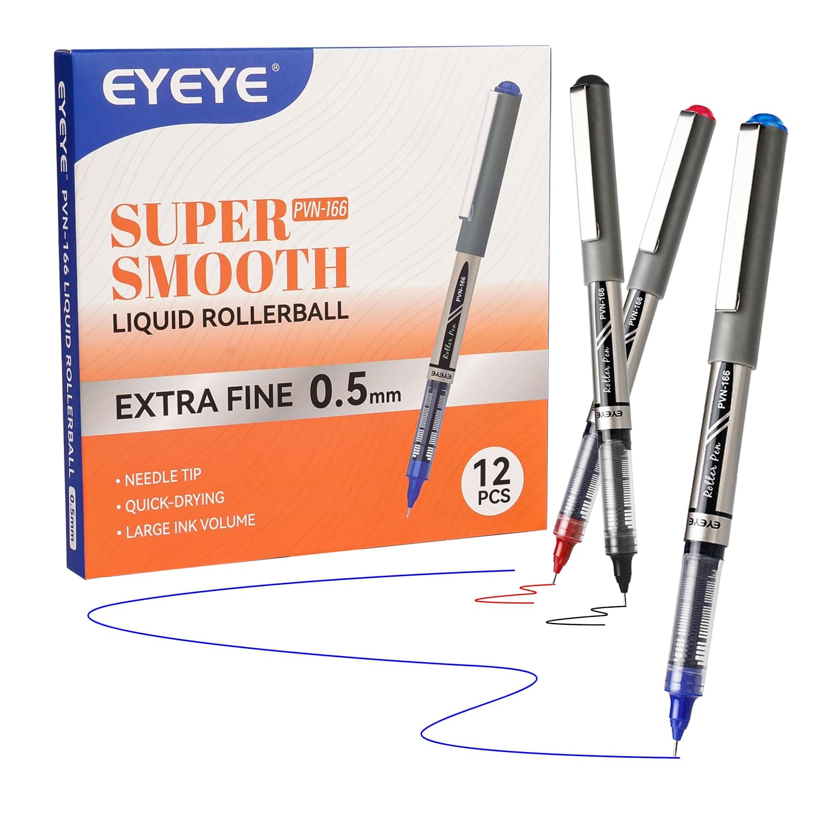 0.5mm Rollerball Pens Needle Tip, 12 Pack 3 Colors Extra Fine Point Roller Ball Pen Quick Dry, Liquid Ink Pens Fine Point Smooth Writing Pen for Journaling, Note Taking, Office, School Supplies