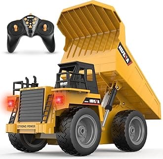 KidsFaves 9 Channel Remote Control Dump Truck Toy 1/18 Scale with Metal Cab Headlights Gift for Boys Girls Realistic Construction Toys