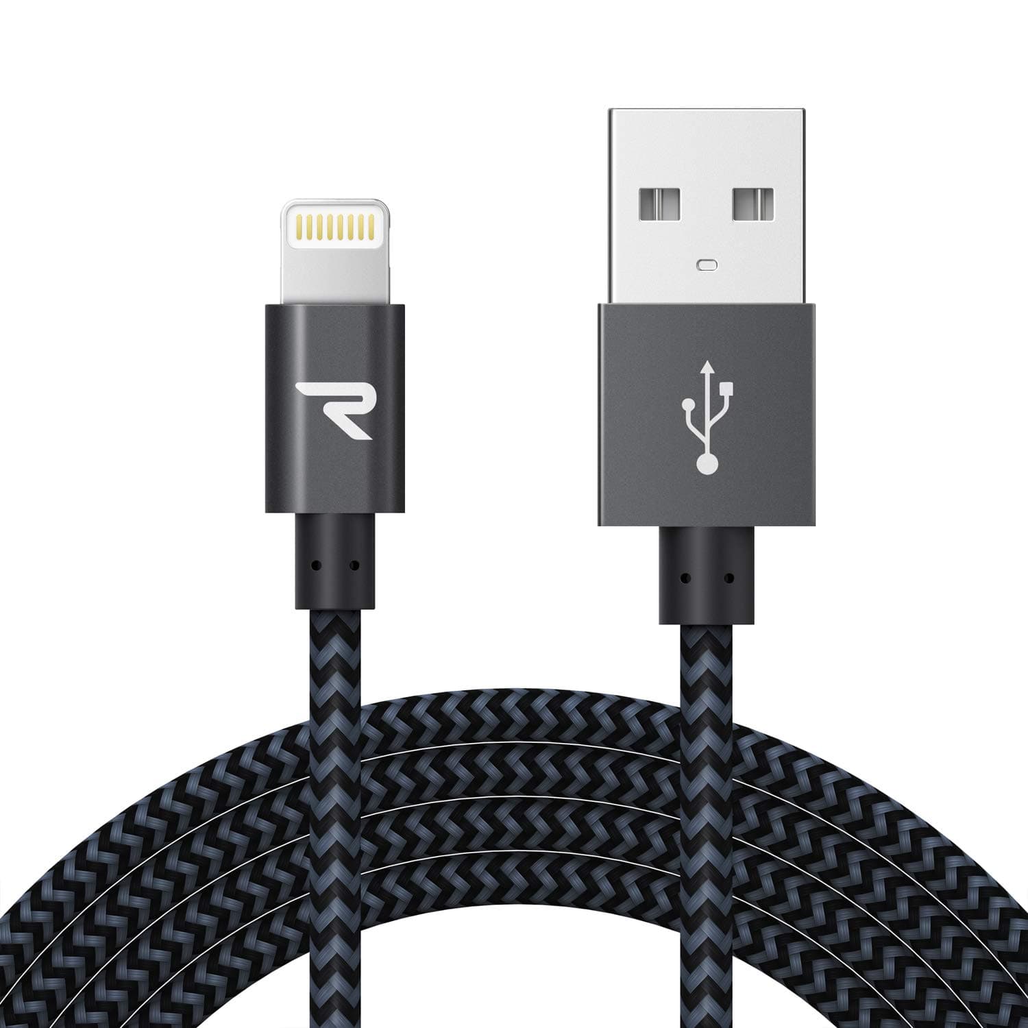 Rampow iPhone Charger Lightning Cable 2M/6.6ft Apple MFi Certified Nylon Braided Fast Charging Cable for Apple iPhone 12 11 Pro XS Max XR X 8 7 6s 6 plus SE 5s 5c 5, iPad, iPod, AirPods Dark Grey