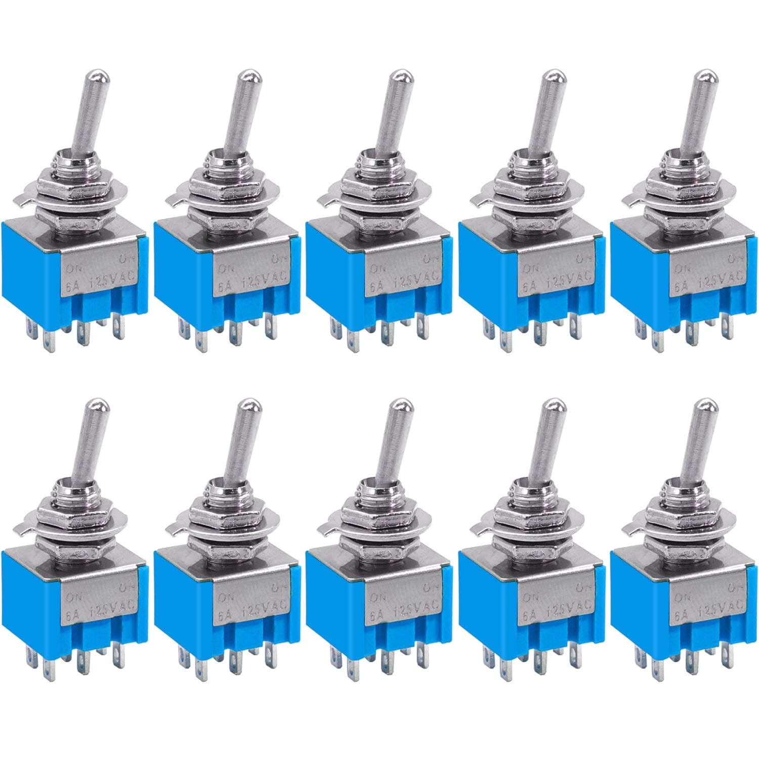 Taiss 10Pcs DPDT Mini Toggle Switch 6-Pin 2 Position ON/ON Miniature Toggle Switches 6A 125VAC Toggle Switch MTS-202