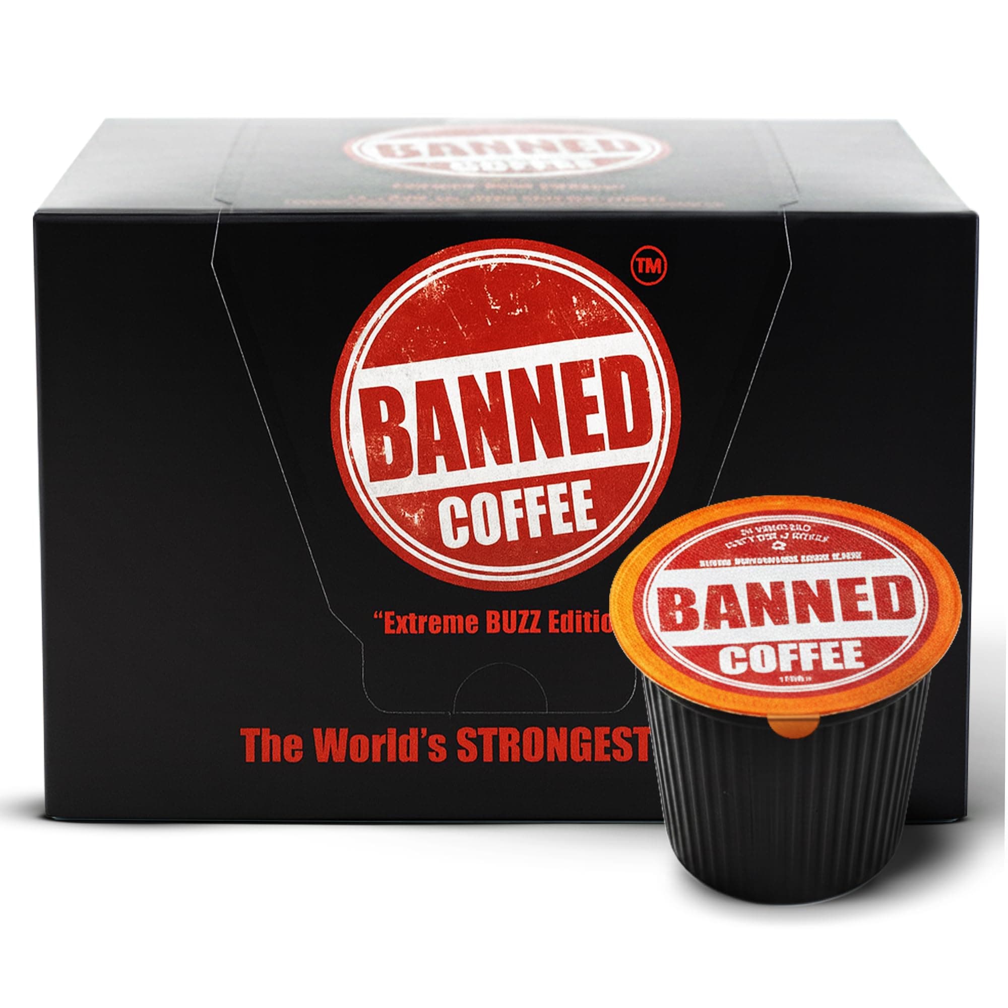 Banned Coffee™ - World’s Strongest Coffee Pods for Keurig® - Extra Caffeine Medium Dark Roast K-Cups - Bold Flavor, Smooth Taste, and Powerful Energy Boost - Compatible with Keurig® 1.0 & 2.0 - 12 Single Serve Cups