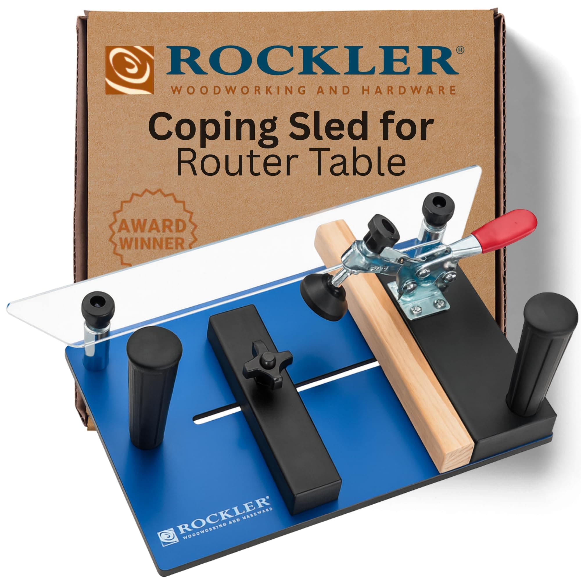 Rockler Rail Coping Sled for Router Table – Round Handle Router Sled for Firm Grip – Toggle Clamp Features Easy, Tool-Free Adjustments - Maximum Workpiece Dimension (5” Wide x 1-1/4”) - Router Jigs