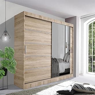 Spacious Bedroom Sliding Wardrobe - Sleek and Functional Design comes in White/Grey/Black/Oak and Width 120cm/150cm/180cm/203cm/250cm (Oak, 180cm)