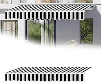 Waterproof Garden Patio Awning Canopy with Fabric Top Cover and Front Valance for Home and Commercial Use Black Stripes 8.2x6.5ft