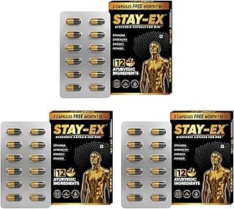 STAY-EX Ayurvedic Capsules for Men to Improve Stamina, Strength & Energy For Performance with Power of 12 Ingredients Including Shilajit Safed Muesli, Ashwagandha, Gokshura etc (Pack of 3, 36N)