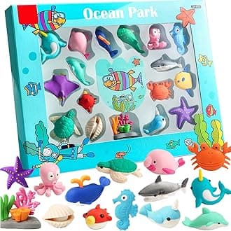 Animal Erasers Desk Pets for Kids Animal Pencil Erasers Puzzle Erasers Take Apart Eraser Toys for Christmas Birthday Party Gifts,Ocean Sea Animal