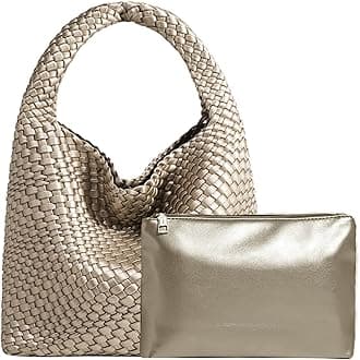 JINMANXUE Woven Tote Bag for Women, Fashion Hobo Handbag, Travel Top-handle Shoulder Bag, Beach Underarm Bag with Purse