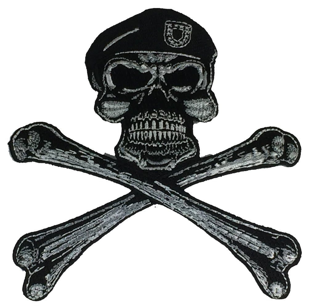 US Army Skull and Crossbones with Beret Patch Black and White - Veteran Owned Business