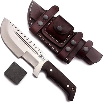 GCS Handmade D2 steel Hunting Knife G10 Handle Fixed Blade Knife Right Hand Scout Carry Buffalo leather Sheath and Sharpening Stone for Hunting Camping Survival and EDC