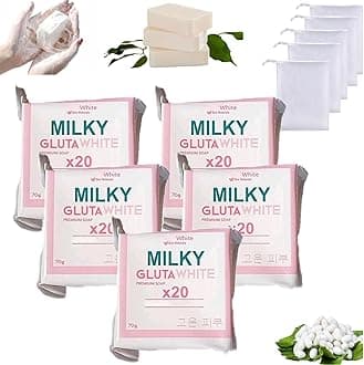 Milky Gluta White Soap 20x, Milky Gluta White Soap, Glutamilk 𝐖𝐡𝐢𝐭𝐞𝐧𝐢𝐧𝐠 Soaps, Glutamilk Premium BarSoap for Face & Body, Deep Cleanse, Exfoliate & Hydrated (5PCS)