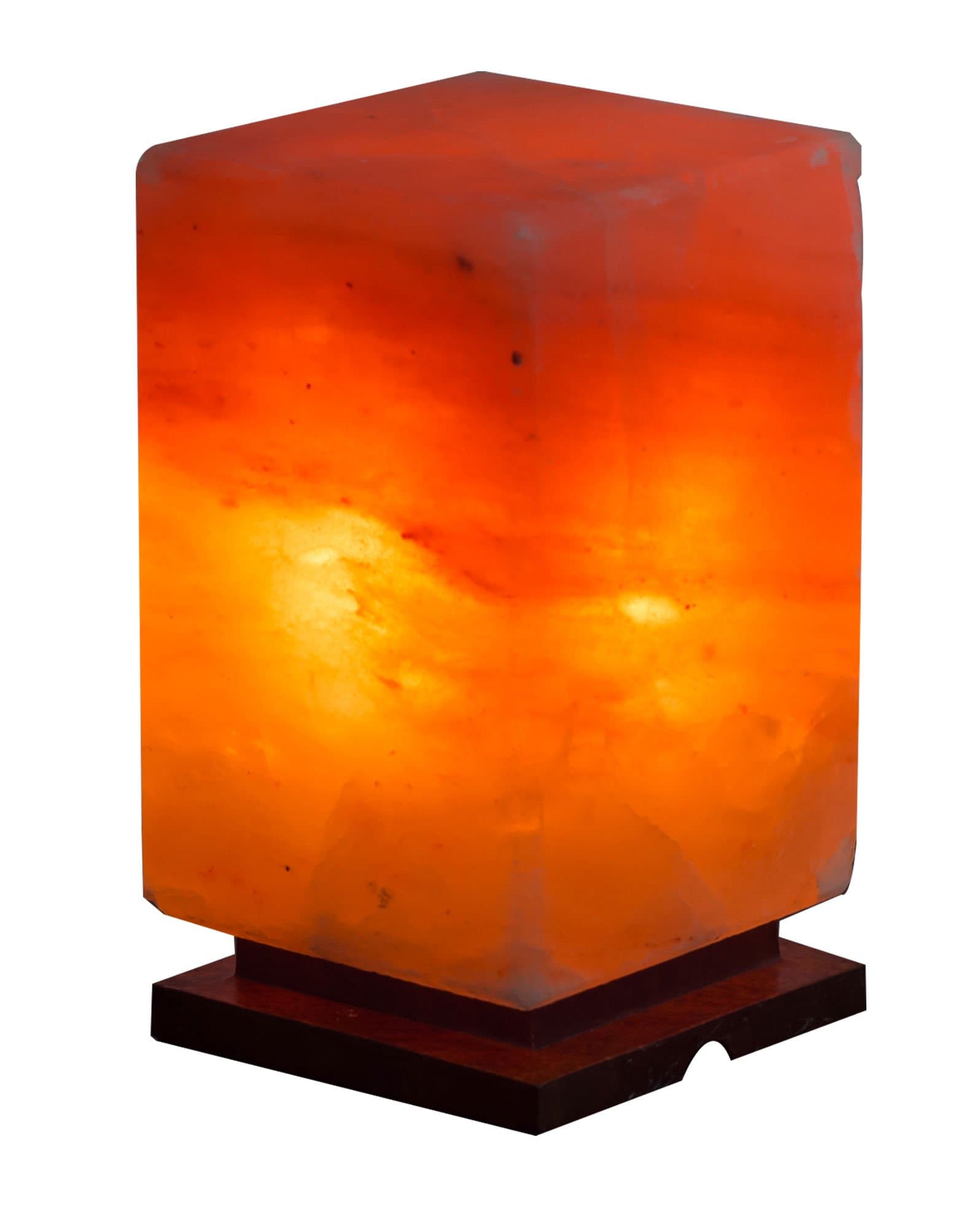 Salt Kingdom Himalayan Natural Rectangular Crystal Rock Night Light Salt Lamp Ionic Air Purifier, Decorative Genuine Wood Base with Cord, UK Plug Electric Wire, Light Bulb