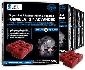 Formula B+ Advanced Rat & Mouse Killer Poison Bait Blocks 1.5kg (5 x 300g) - Rat Poisoning Super Strength, Single Feed Brodifacoum