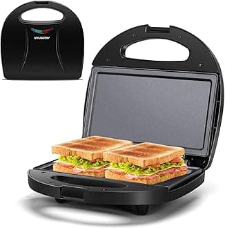 Aigostar Deep Fill Toastie Maker, Sandwich Toaster with Non-Stick Flat Plates, Small Panini Press, Healthy Grill, Indicator Lights, Locking Latch, Black - Roy