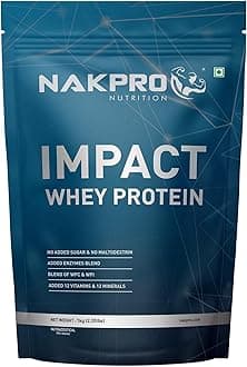 NAKPRO NUTRITION Impact Whey Protein Isolate & Concentrate | 1 kg | 24g Protein | Chocolate | Trustified Certified | Added Digestive Enzymes, Vitamins & Minerals