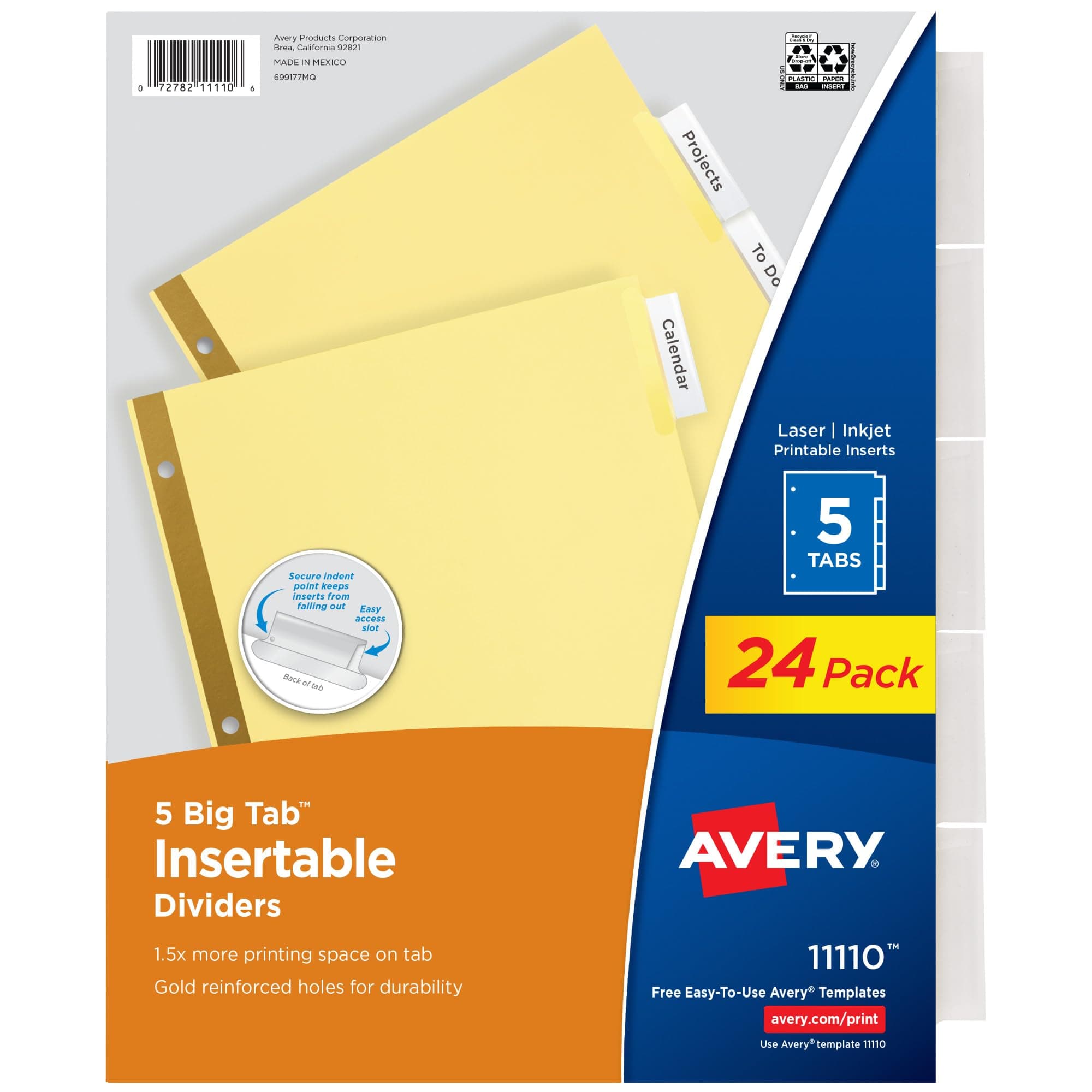 Insertable Dividers for 3 Ring Binder, 5-Tab Set, Clear Big Tabs, Buff Paper with Gold-Reinforced, 24 Sets, Great for Organizing Projects, Reports, Finances, and More (11113)