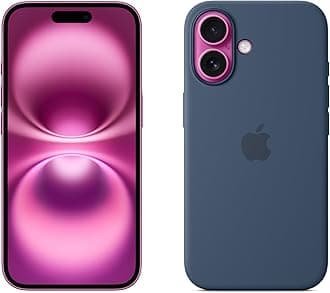Apple iPhone 16 128GB: 5G Mobile phone with Apple Intelligence - Pink + Silicone Case with MagSafe - Denim