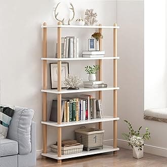 5-Tier Wooden Shelf Bookcase - Modern Open Bookshelf, Free Standing Storage Rack, Multifunctional Display Stand for Home and Office, White, Rectangle