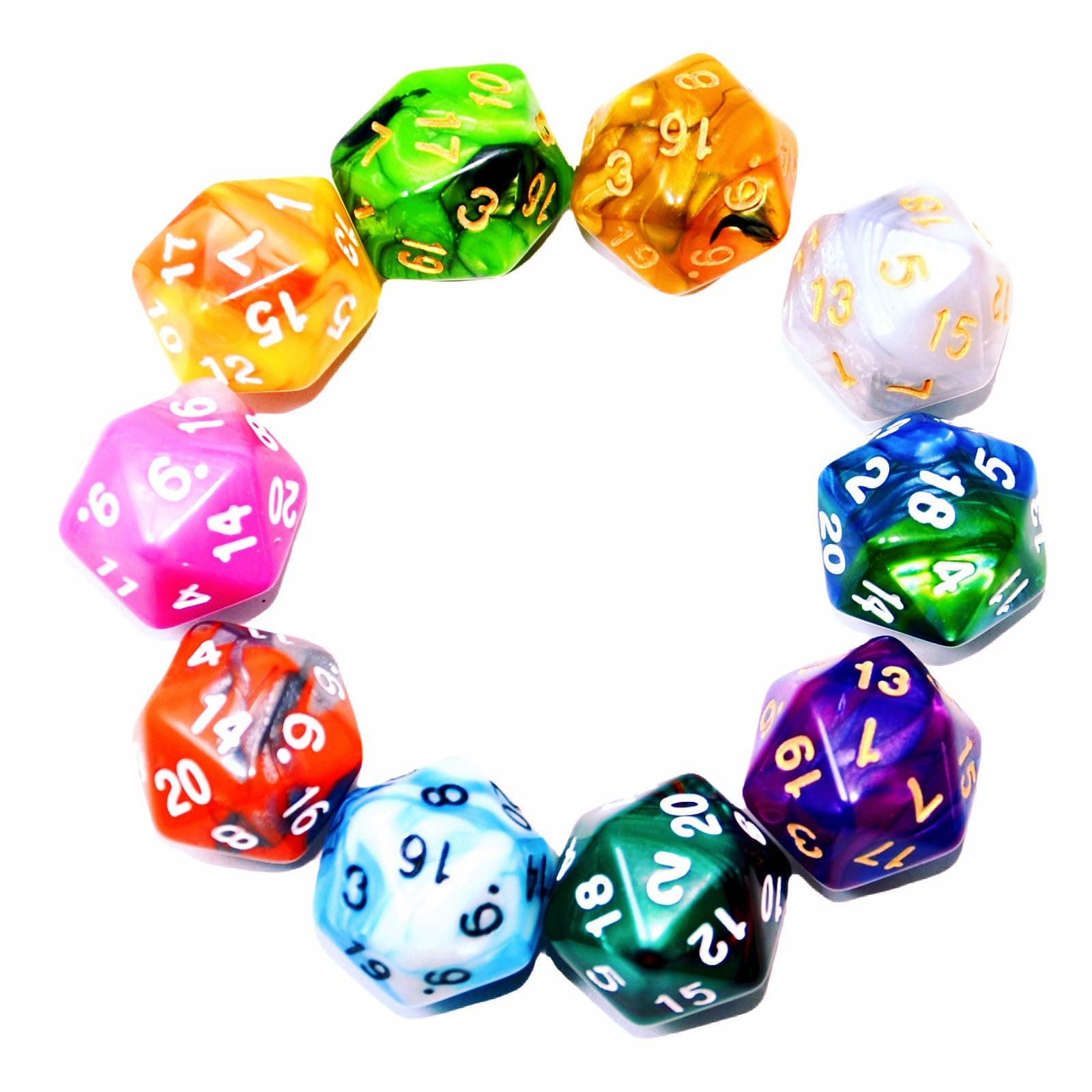 10-Pack 20 Sided Dice D20 Polyhedral Dice for DND RPG MTG Table Game (Double Color)