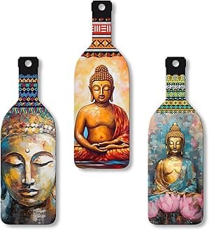 Artvibes Meditation Gautam Buddha Wooden Wall Hanging for Home Decor | Living Room Decor Items | Office Art Items | Decorative MDF Wall Hanger Artwork (WH_9507N), (Set of 3)