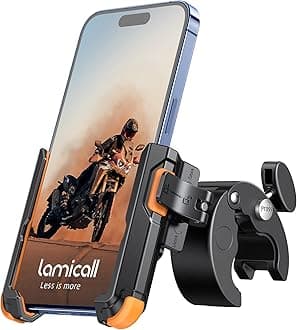 Lamicall Motorcycle Phone Mount Holder - [Camera Friendly] [1s Lock] Bike Phone Holder Handlebar Clamp, Bicycle Scooter Phone Clip, for iPhone Air, 17, 16, 15 Pro Max, Galaxy, 4.7-7" Phones, Orange