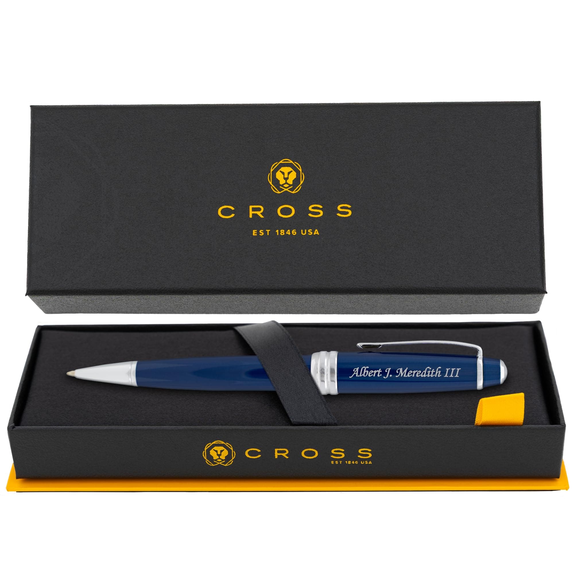 - Personalized Cross Bailey Ballpoint Pen - Blue Lacquer with Chrome Trim | Luxury Engraved Pen with Custom Engraving & Gift Box | Customized Pens Gift for Men, Women, Students, Black Ink