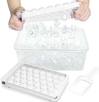 Ice Cube Tray with Lid and Bin - Round Ice Trays for Freezer with Lid - Ice Cube Trays for Freezer with Ice Container (1"-2PACK White)