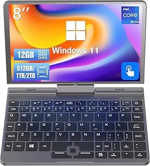 8 inch Mini Laptop N150 Touchscreen Notebook Tablet 2 in 1 Handheld Computer Portable Small Pocket PC Win-11 Pro, 12GB RAM 1TB SSD, Gigabit/Wi-Fi 6/BT5.2/2MP Camera/G-Sensor/HDMI/PD 30W Charging