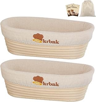 Banneton Bread Proofing Basket, Proofing Basket for Sourdough Bread Baking, Indonesian Rattan Bread Bowl Sourdough bread Baking Supplies with Linen Liner (10" Oval Basket x 2)