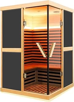 Far Infrared Sauna for Home 2 Person Saunas for Home Indoor Sauna 1980W Hemlock Wood Sauna Room 2-Person Infrared Sauna with LCD Control Panel and Tempered Glass Doors Dry Sauna 47.2*47.2*75.6 Inches