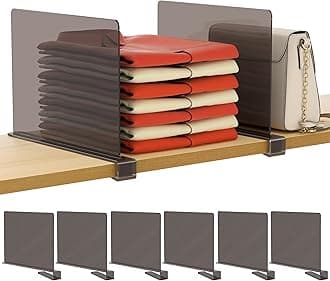 HBlife 6 Pack Grey Shelf Dividers, Vertical Purse Organizer for Closet Perfect for Sweater, Shirts, Handbags in Bedroom and Kitchen, Adjustable Acrylic Bookshelf for Organization