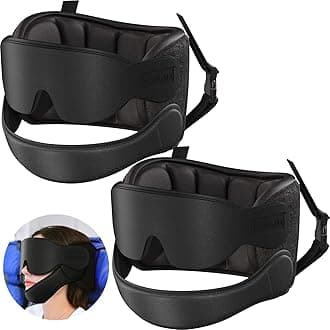 SARISUN Airplane Pillow, Travel Pillows for Airplanes with Sleep Eye Mask, 360° Airplane Pillow for Long Flights, Car Road Trip, Car Headrest, Stop Bobblehead, Combo with Chin Strap,2-Pack Black