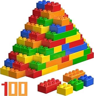 Big Building Blocks Set 100 Pcs, Large Construction Bricks Compatible with Duplo, Preschool STEM Educational Gifts for Boys Girls Age 3-6