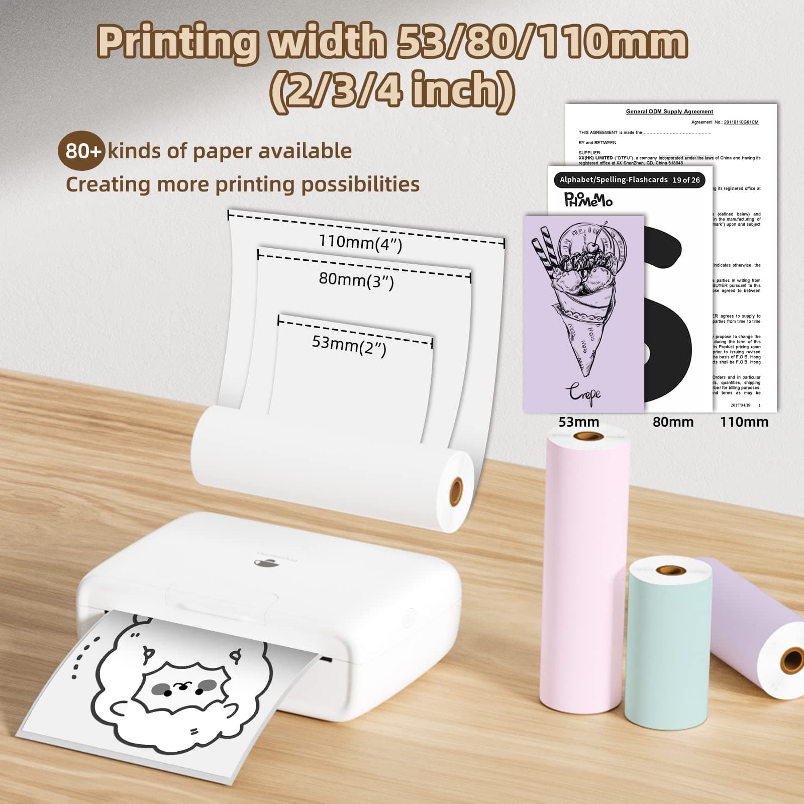 Memoqueen Phomemo M04S Mini Thermal Printer- 4 inch Bluetooth Photo Sticker Maker Printer Machine - Mini Printer Compatible with iOS &Android for Document, Notes, Sticker, Photo, Label, Journal, White