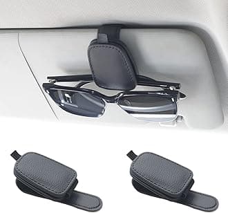 Yuoyar 2 Packs Sunglasses Holders for Car Visor - Magnetic Leather Sunglasses Holder and Ticket Card Clip - Car Visor Accessories (Black)