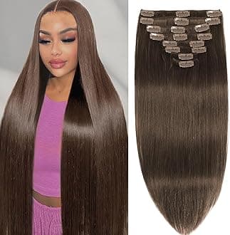 Chocolate Brown Clip in Hair Extensions Real Human Hair Clip in Extensions Invisible Remy Human Hair Natural Straight Seamless Hair Extensions 8pcs Double Weft 16 Inch 90g