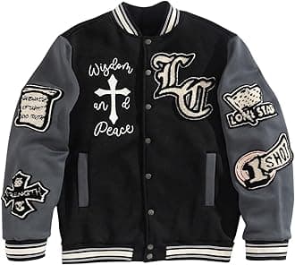 SOLY HUX Men's Letter Graphic Color Block Varsity Jacket Long Sleeve Y2k Streetwear Baseball Jacket
