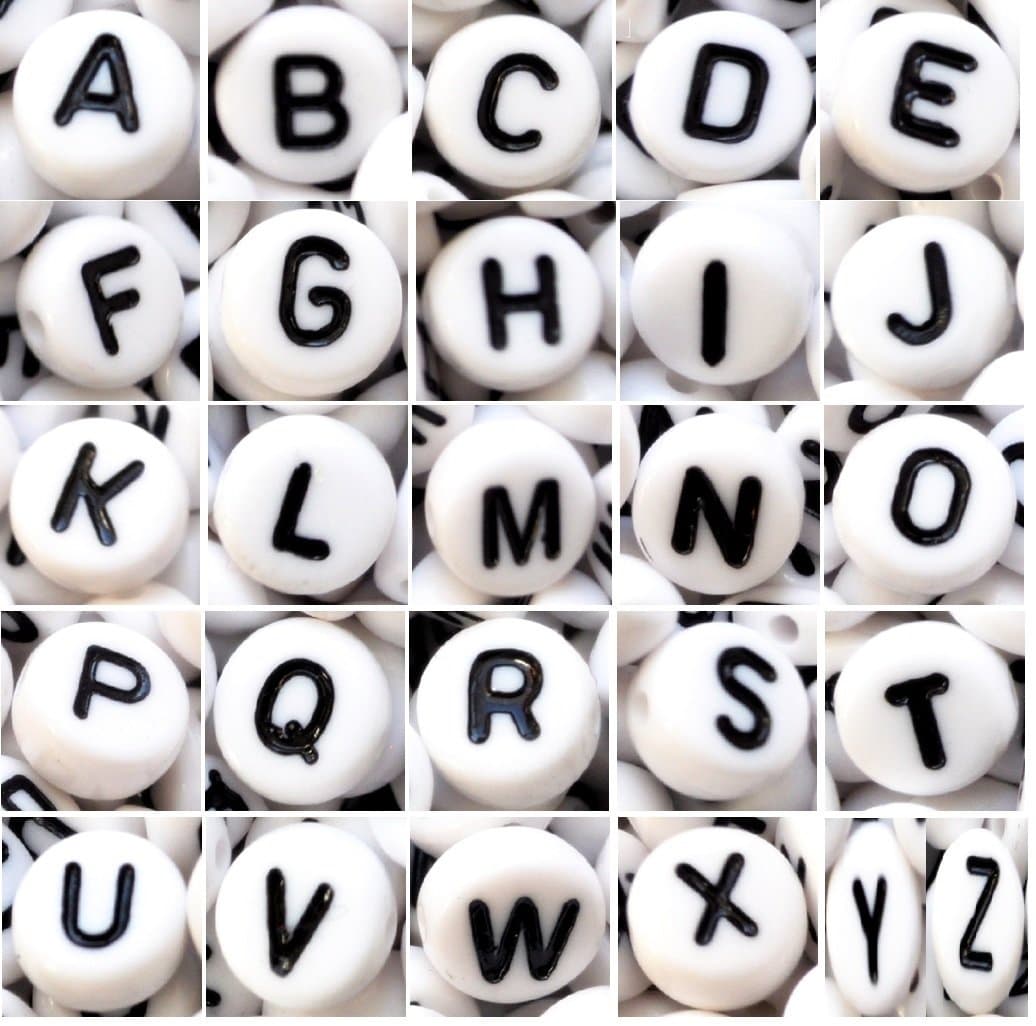 100 pcs Alphabet Letter Beads, Flat Round, 7x4 mm, Single Letter (White Single M)
