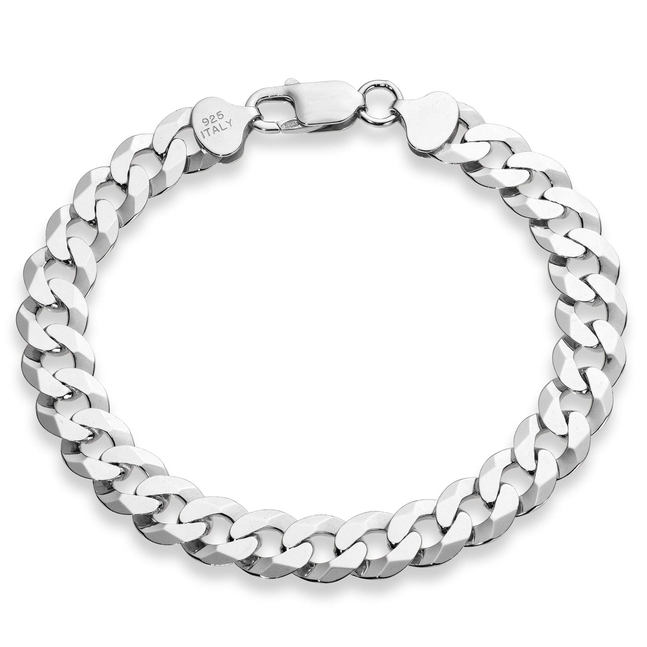 Italian 925 Sterling Silver Solid 9mm Diamond-Cut Cuban Link Curb Chain Bracelet for Men, Made in Italy