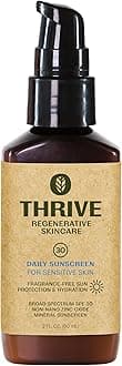 Thrive Natural Care Mineral Face Sunscreen for Sensitive Skin SPF 30, 2 Ounces - Moisturizing Unscented Sunscreen for Face - Broad Spectrum with Clear Zinc Oxide - Vegan