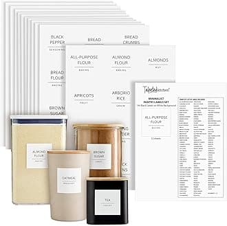 Talented Kitchen Pantry Labels for Containers - 144 Matte Vinyl Stickers, 2.5 x 2.5 in, Black on White, Water Resistant - Food Labels & Ingredient Stickers for Spice Jars & Baking Organization