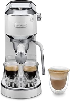 De’Longhi Dedica Duo EC890.WI Barista Coffee Machine with Pump, Espresso and Cold Brew, Manual Coffee Machine with Latte Art Steam Wand, 15 cm Wide, 2 Espressos, Touchscreen, Cups up to 13 cm, White