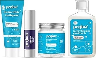 Perfora Complete Oral Care Teeth Whitening Kit | | No Artificial Sweetners | Enamel Safe & Effective Teeth Whitener Solution | Purple Toothpaste for Teeth Whitening | Alcohol Free Mouthwash